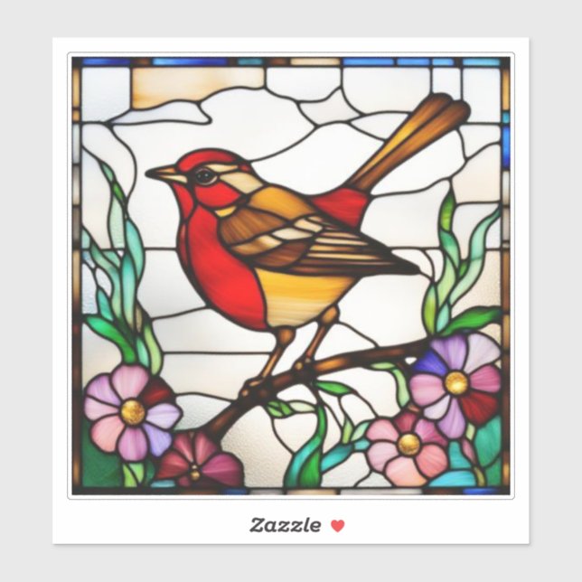Sticker Rouge-gorge lumineux en vitrail (Feuille)