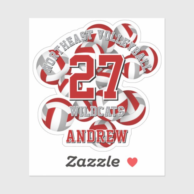 Sticker rouge gris équipe de sports couleurs volley balls  (Feuille)