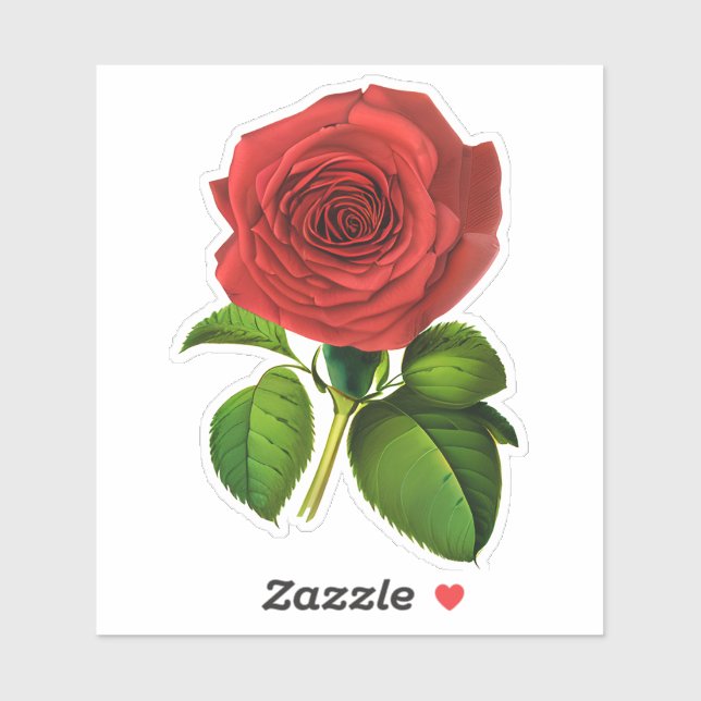 Sticker Rouge profond, Rose Crimson et Feuille (Feuille)