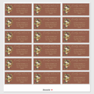Sticker Rouge rustique   Orange Floral Mariage Adresse d'i