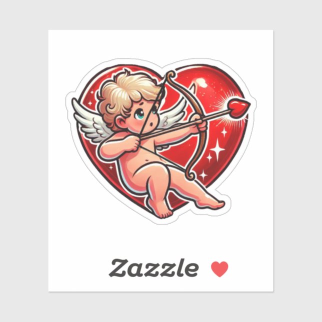 Sticker Rouge Saint Valentin Coeur Cupidon (Feuille)