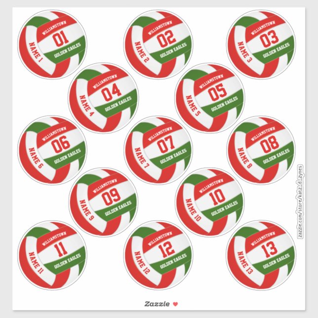 Sticker rouge vert équipe couleurs volley joueurs noms (Feuille)