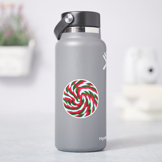 Sticker Rouge vert et blanc bonbon Cercle forme photo (HydroFlask)
