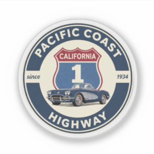 Sticker route de la côte pacifique voiture classique calif