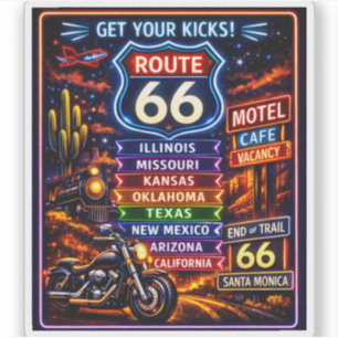 Sticker Route Rétro 66 Souvenir de voyage sur la route néo