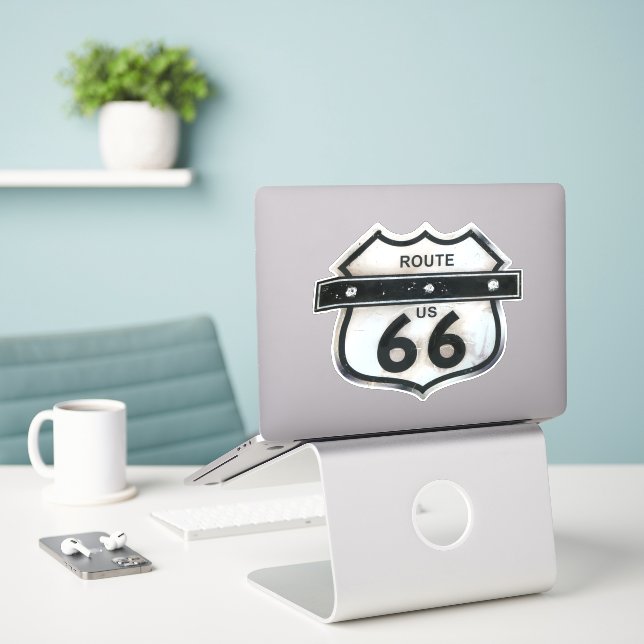 Sticker Route vintage 66 USA America Highway Sign. (Ordinateur portable sur le bureau)