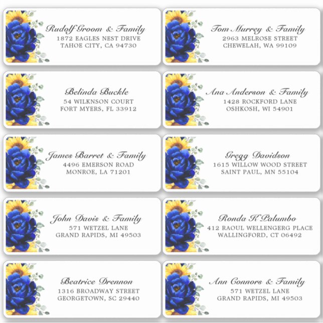 Sticker Royal Blue Rustic Tournesol Moderne Floral Mariage (Devant)