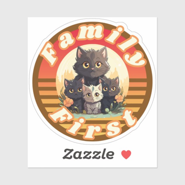Sticker Rtro Sunchine - Amoureux de les chats - Famille d' (Feuille)