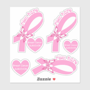 Sticker Ruban rose avec le papillon Survivant du cancer du