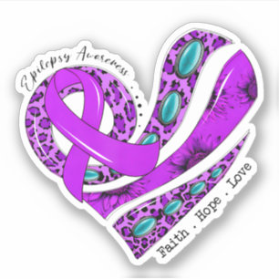 Sticker Ruban Violet en forme de Cœur pour la Sensibilisat