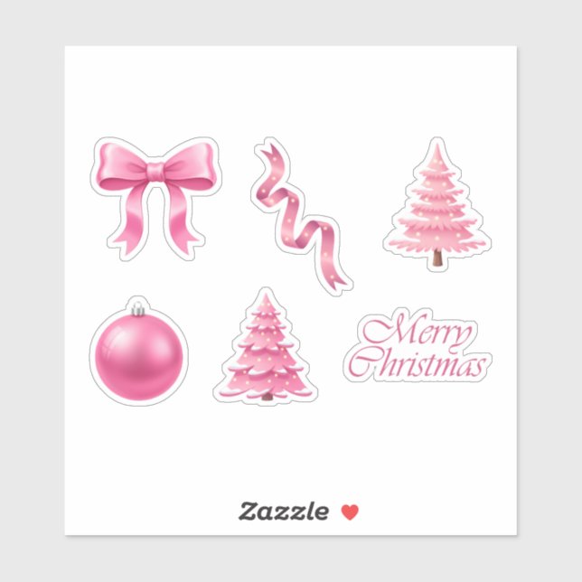 Sticker Rubans et Arbres de Noël Rose Coquette (Feuille)
