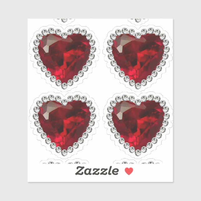 Sticker Ruby Red Diamond Anniversaire Coeur (Feuille)
