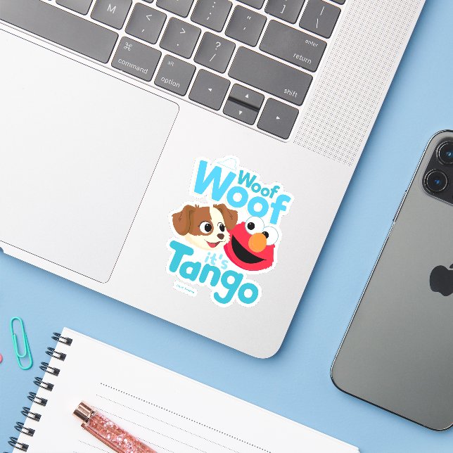 Sticker Rue Sésame | Woof Woof It's Tango & Elmo (Ordinateur portable avec iPhone)