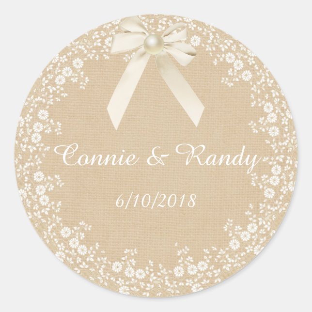 Sticker Rustic Country Burlap et Mariage de dentel (Devant)