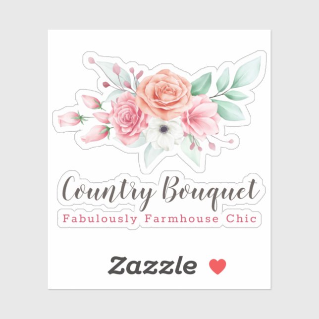 Sticker Rustic Country Ferme Floral Rose Boutique Logo (Feuille)