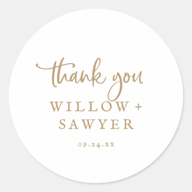 Sticker Rustic Gold Script Merci de mariage Favor (Devant)