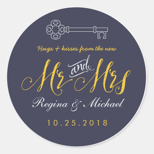 Sticker Rustic Key Script Mr et Mme Wedding Favor (Devant)