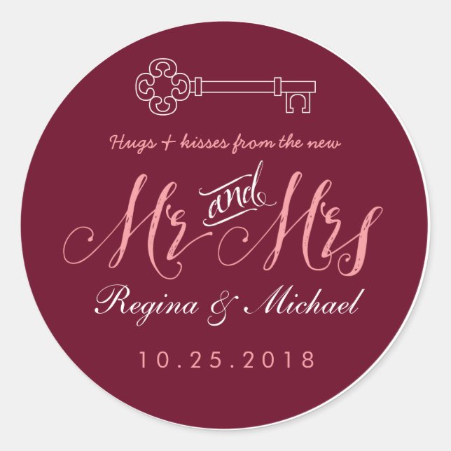 Sticker Rustic Key Script Mr Mme Wedding Favor (Devant)
