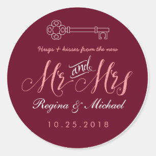 Sticker Rustic Key Script Mr Mme Wedding Favor