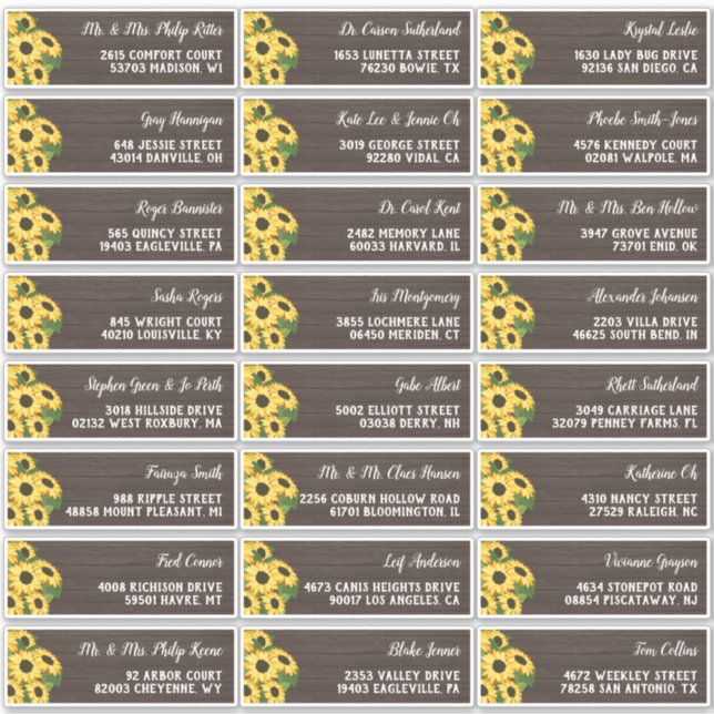 Sticker Rustic Sunflower Wood 24 Mariage Adresse du client (Devant)