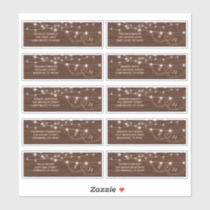 Sticker Rustic Wood Hearts Nom et adresse Mariage Étiquett
