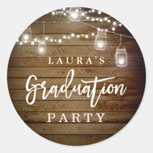 Sticker Rustic Wood String Lights Graduation Party