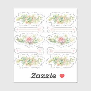 Sticker Rustique Aquarelle Succulente Flèches Boho Scrapbo