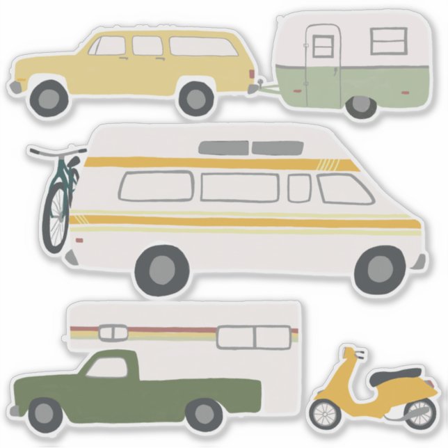 Sticker RV vintage Van Motorhome Campervan Cute Dessin (Devant)