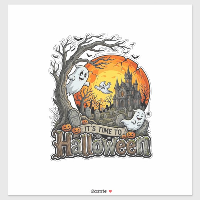 Sticker Sa Maison Hantée Halloween Cimetière Effrayant (Feuille)