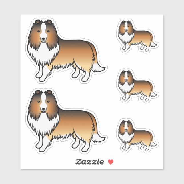 Sticker Sable Shetland Sheepdog Sheltie Chiens de dessin (Feuille)