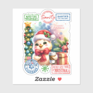 Sticker Sac de Père Noël joyeux avec décoration de vacance