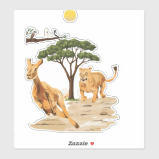 Sticker safari africain faune lion cerf nature design