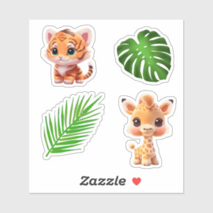 Sticker Safari amis tigre girafe zèbre singe éléphant