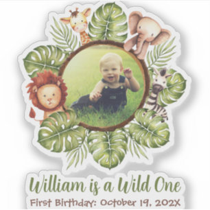 Sticker Safari Sauvage Une Photo Animaux Mignons Feuilles 