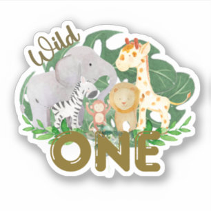 Sticker Safari Wild One Animaux Feuilles tropicaux