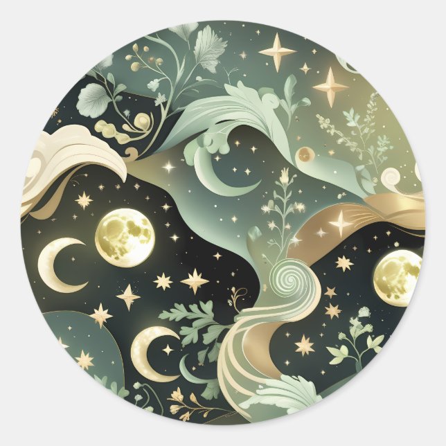 Sticker - Sage Green Celestial Moon Lunar Design  (Devant)