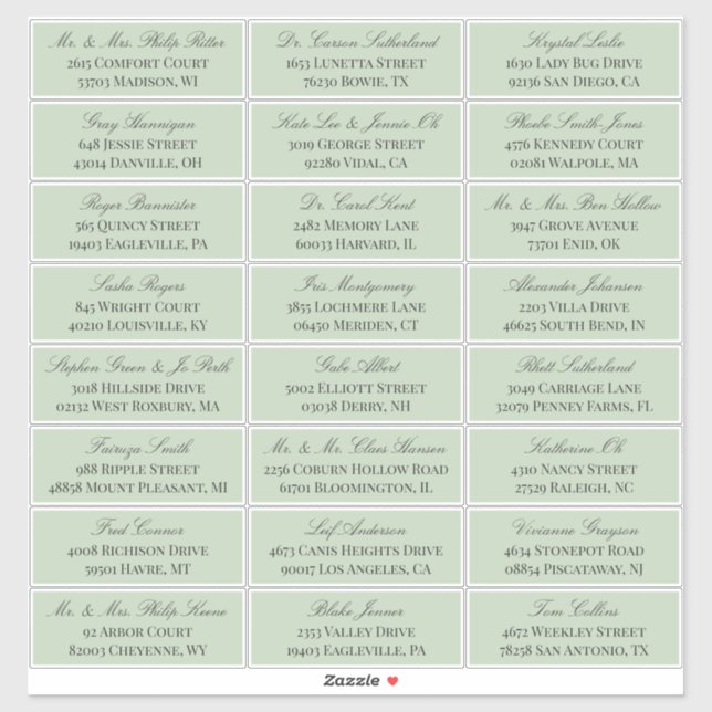Sticker Sage Green Elegant Script 24 Mariage Adresse du cl (Feuille)