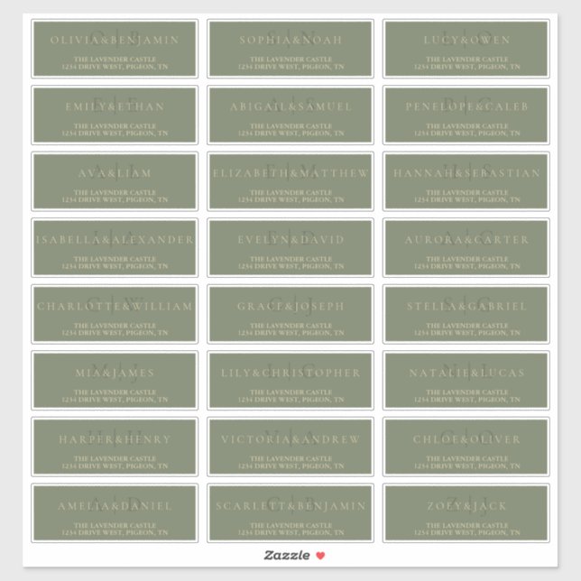 Sticker Sage Green Gold Modern Forme Mariage Adresse (Feuille)