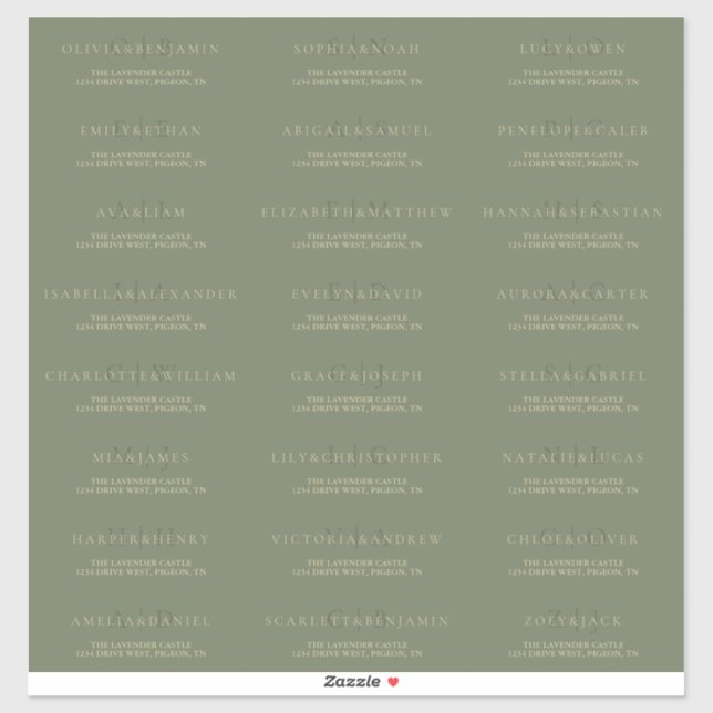 Sticker Sage Green Gold Simple Adresse Mariage officielle (Feuille)