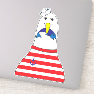 Sticker Sailor Oiseau de mer Manger un poisson Enfants Nau