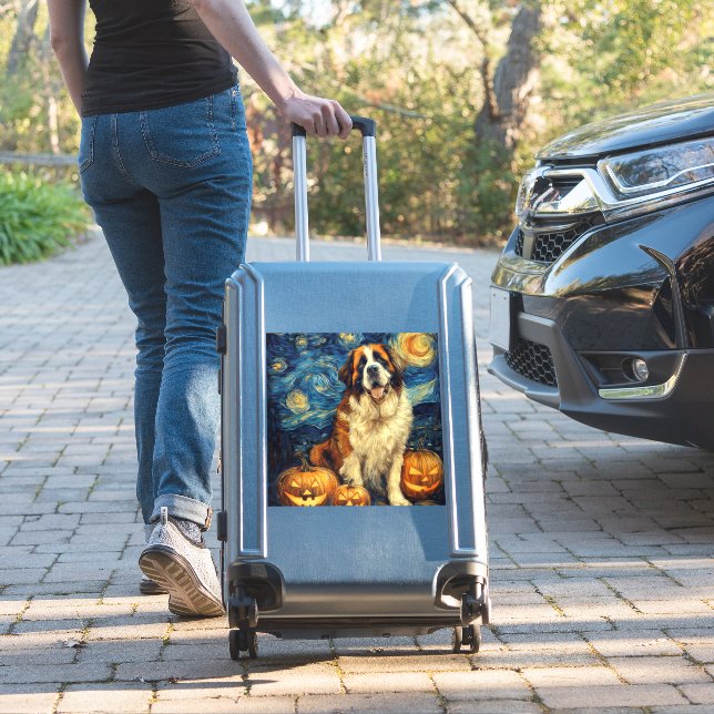 Sticker Saint Bernard Chien Mignon Halloween Jack O Lanter (Valise Insitu)
