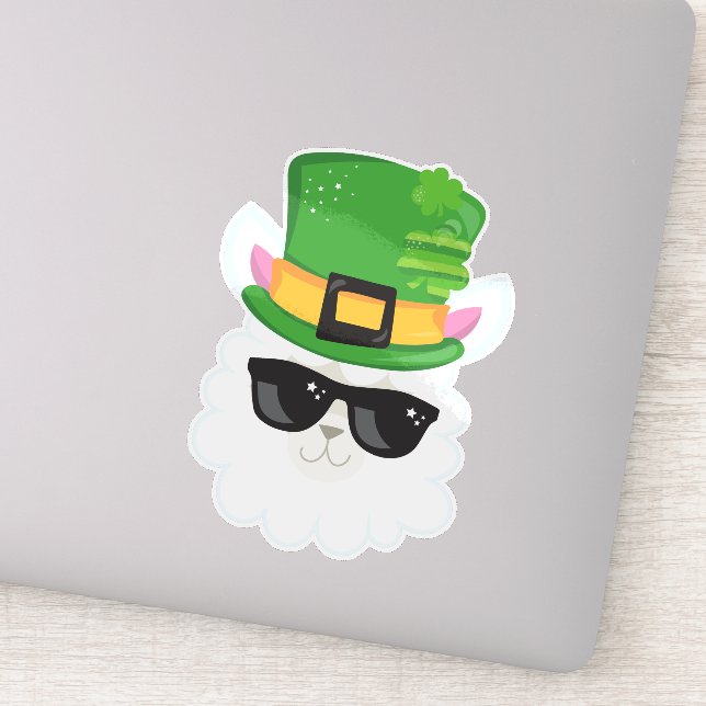 Sticker Saint Patrick's Day, Alpaca, Llama, Leprechaun Cas (Détail)