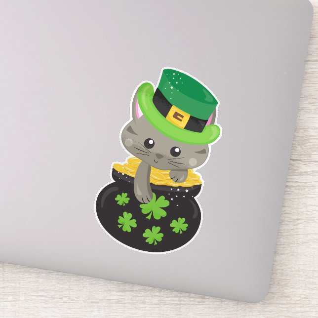 Sticker Saint Patrick's Day Chat, Clovers, Pot D'Or (Détail)