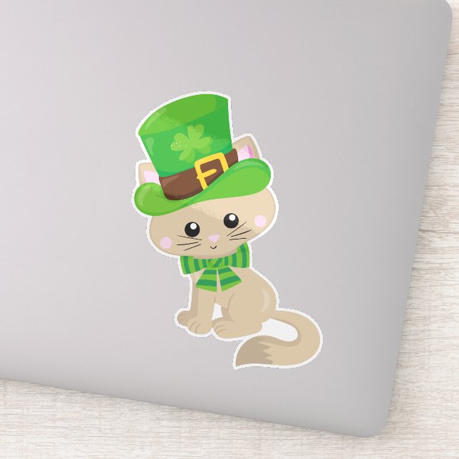 Sticker Saint Patrick's Day Chat, Leprechaun Casquette, Cl (Détail)
