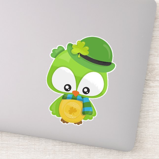 Sticker Saint Patrick's Day Owl, Clovers, Leprechaun Casqu (Détail)