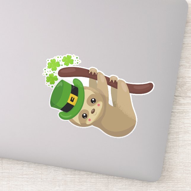 Sticker Saint Patrick's Day Sloth, Leprechaun Casquette, C (Détail)