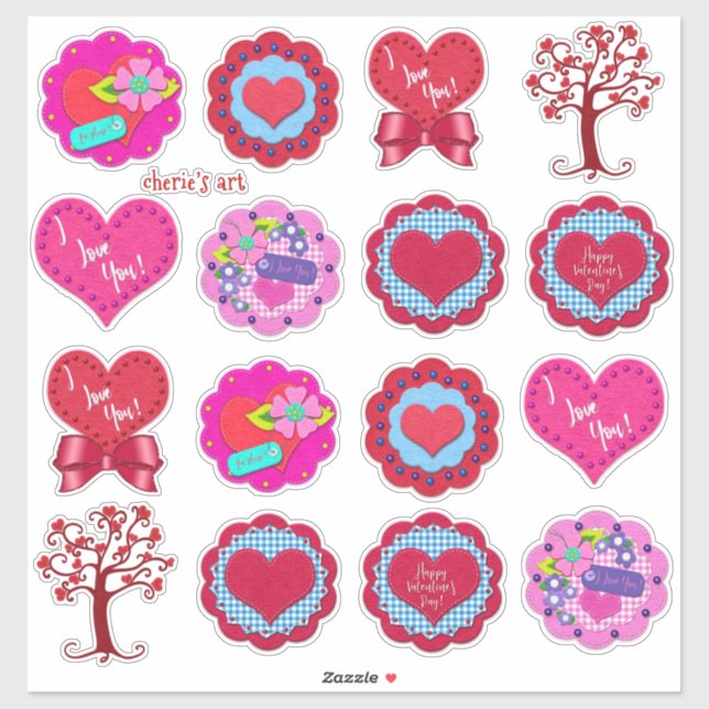 Sticker Saint-Valentin Assortiment Adorable Aspect Feltre  (Feuille)