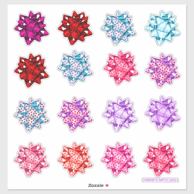 Sticker Saint Valentin Coeurs satinés Bows (Feuille)