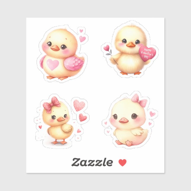 Sticker Saint Valentin mignonne bébé poussin (Feuille)