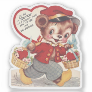 Sticker Saint-Valentin Rétro Vintage Ours Néerlandais Sain